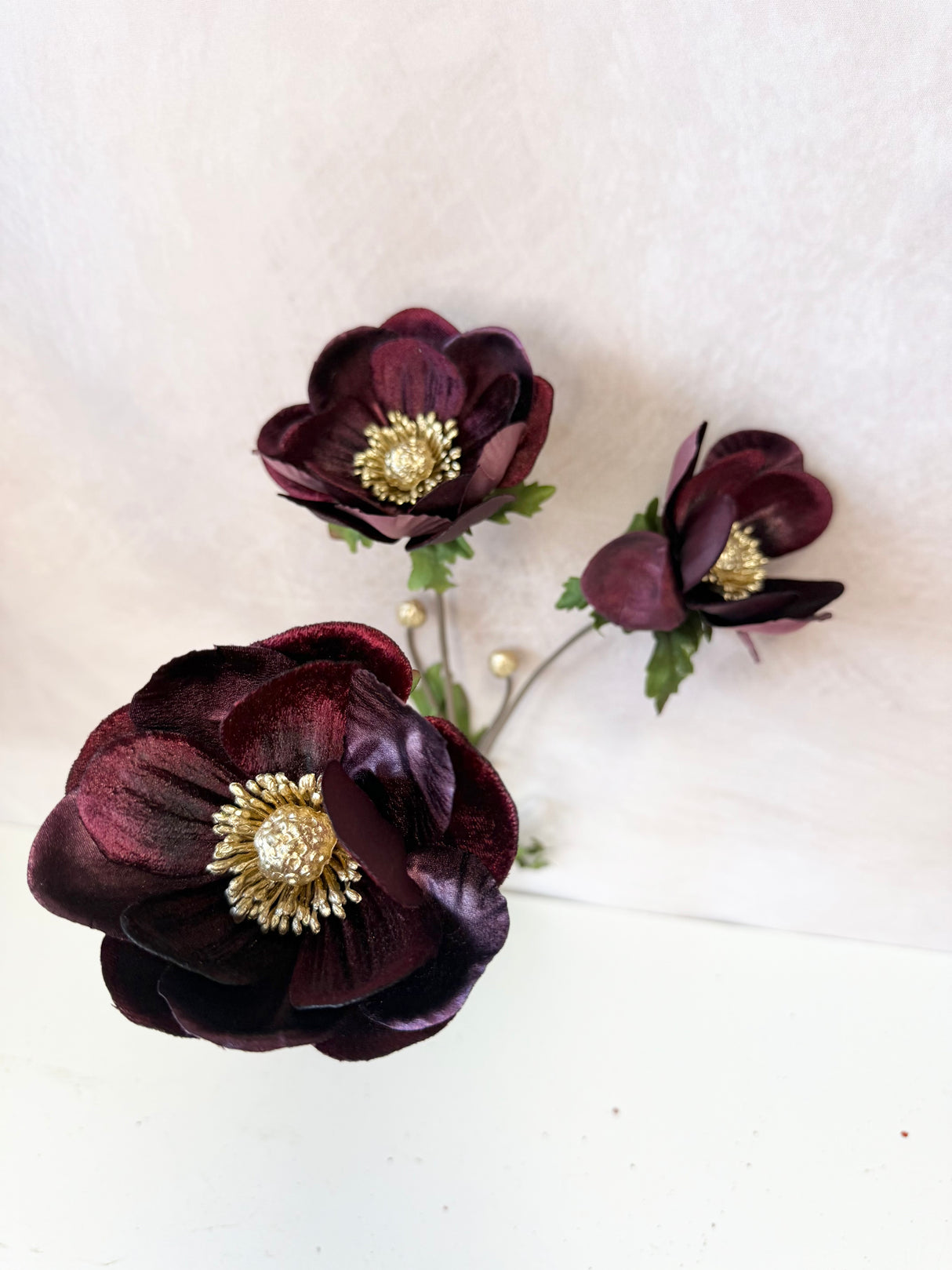 Burgundy Glamour Velvet Anemone Spray
