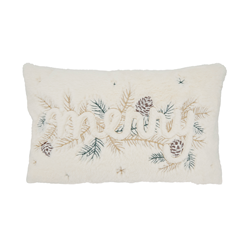 White Faux Fur Merry Pillow Magnolias Home Decor and Design