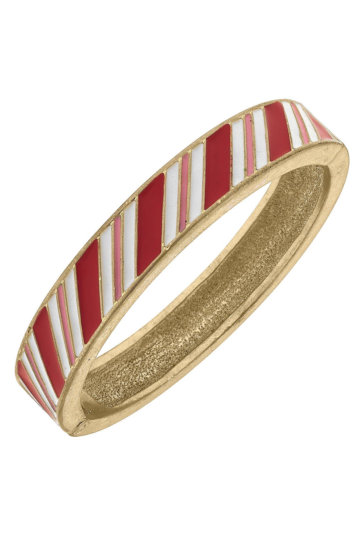 Candy Cane Lane Enamel Hinge Bangle in Red & Pink Stripes