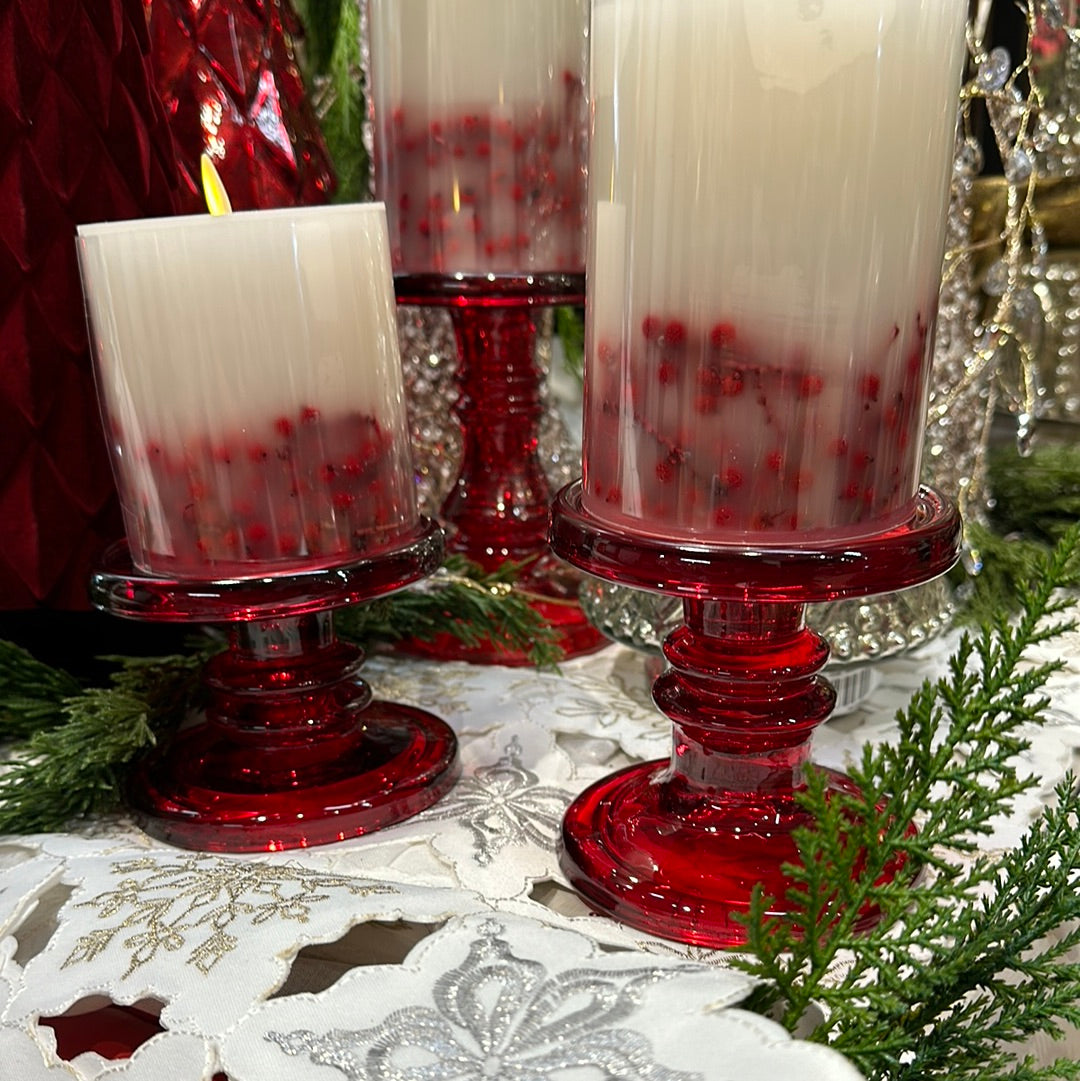 Santa Red Glass Candleholder Set