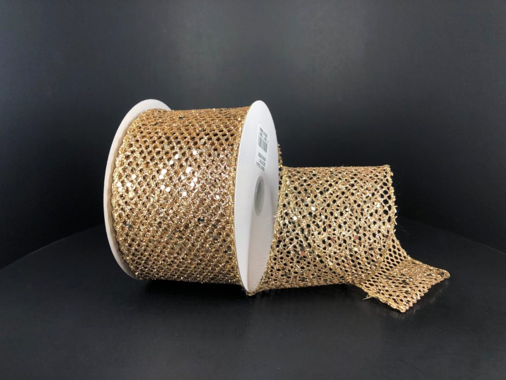 2.5" Champagne Glitter Net Ribbon Bolt