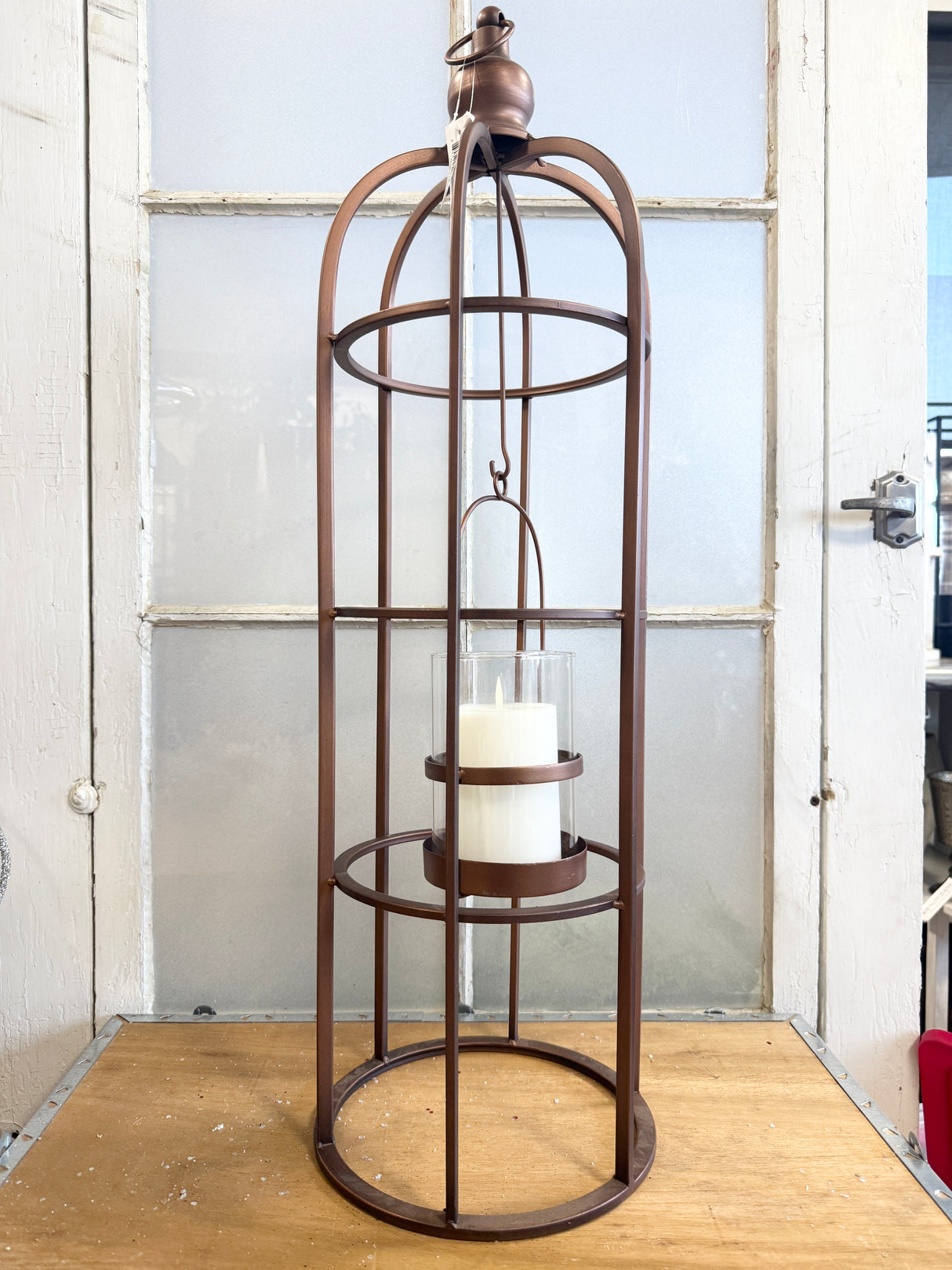Large Modern Bronze Cage Lantern