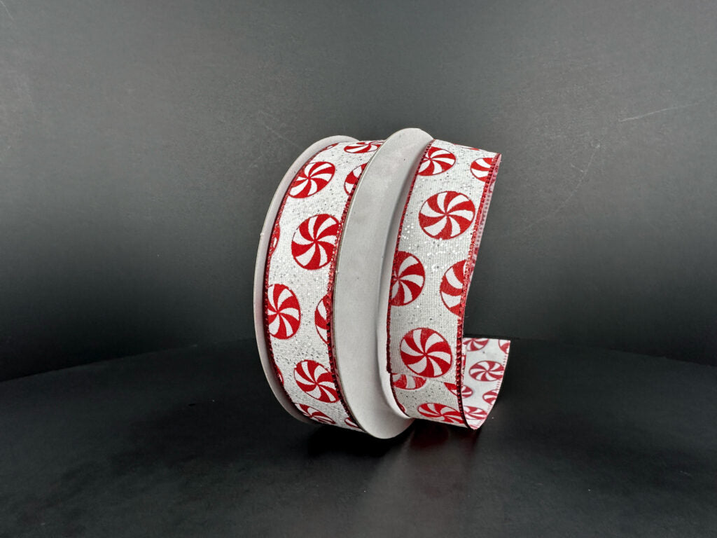 Satin Peppermint Glitter Ribbon Bolt