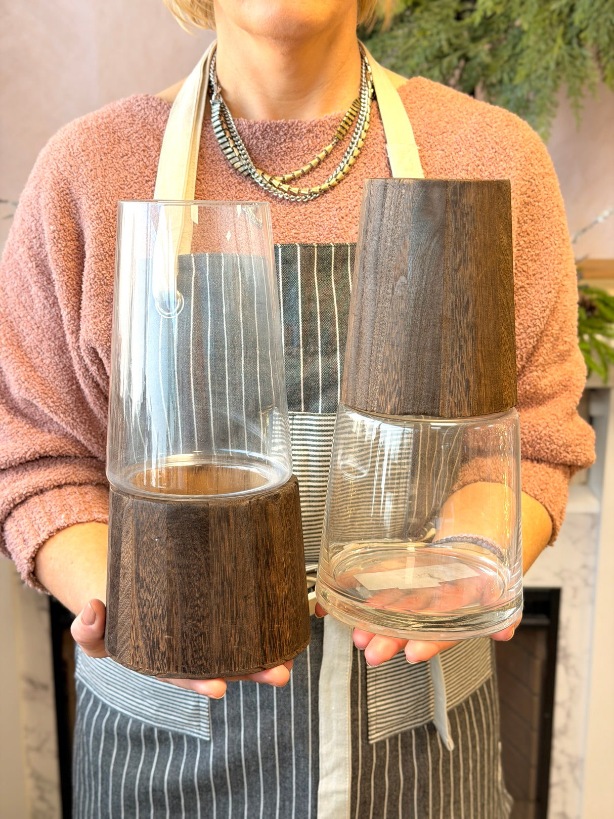 Glass & Wood Modern Vase -2 Styles