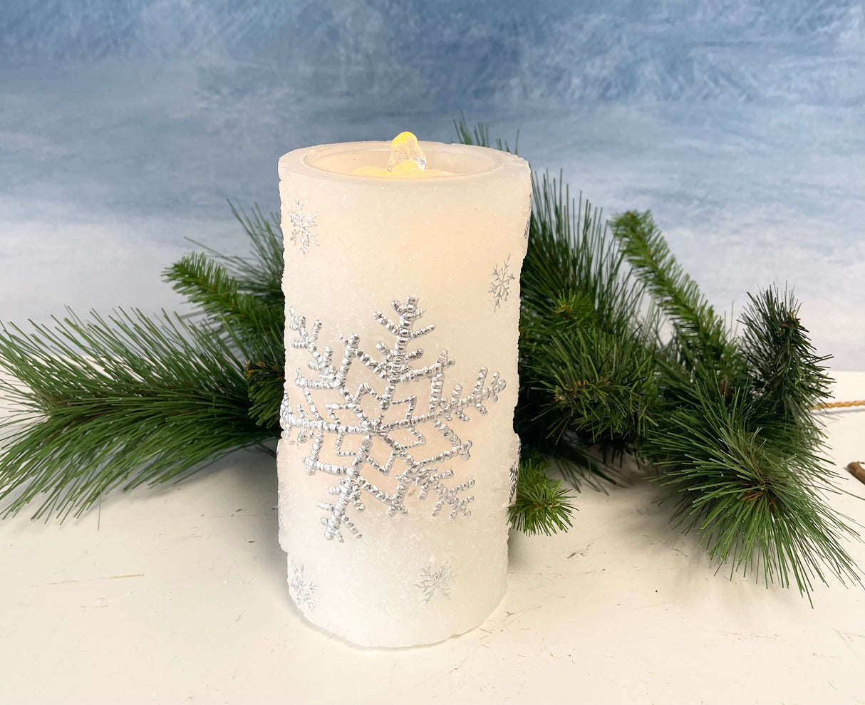 Silver Snowflake Fountain Candle