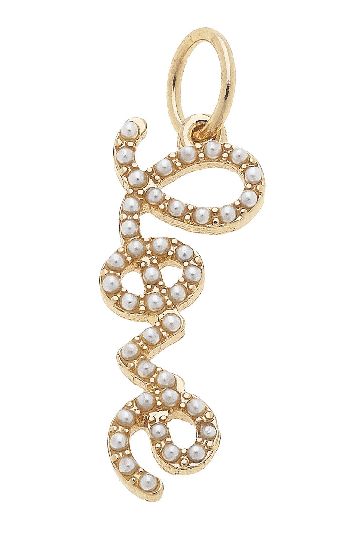 "Love" Pearl Studded Script Charm in Ivory