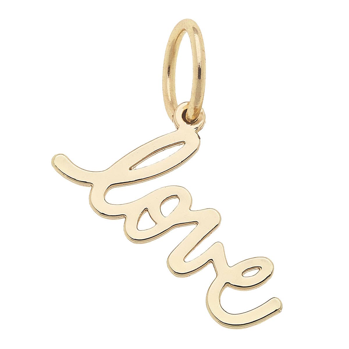 "Love" Cursive Script Charm in Shiny Gold