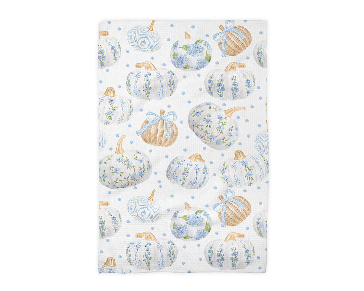 Blue Pumpkin Chinoiserie Fall Tea Towel