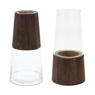 Glass & Wood Modern Vase -2 Styles