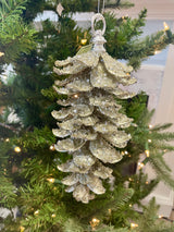 Large Platinum Iced Pinecone Ornament