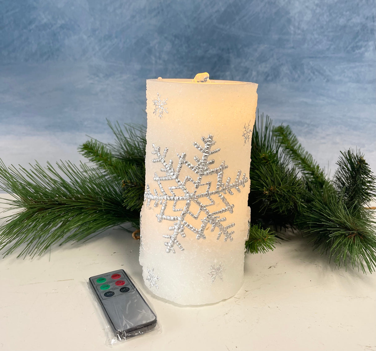 Silver Snowflake Fountain Candle
