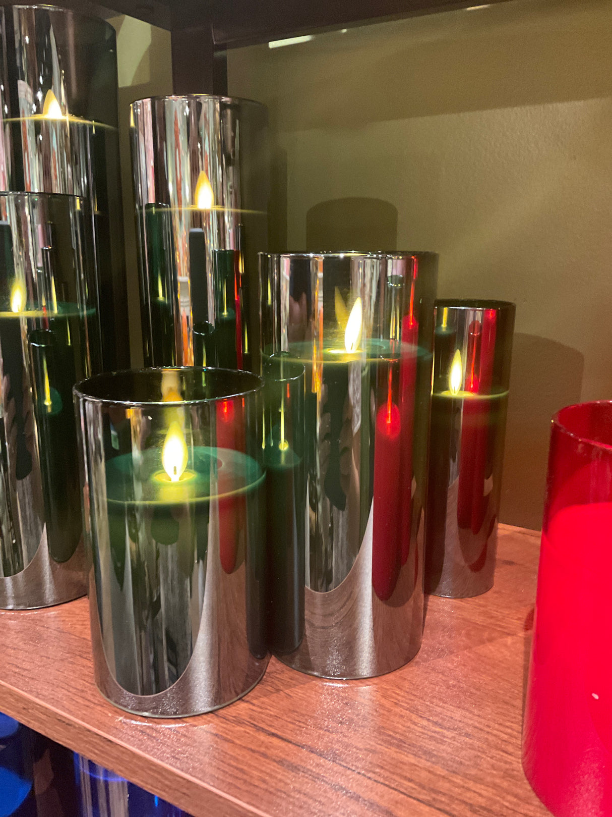 Green Glass LED Pillar Candle Set