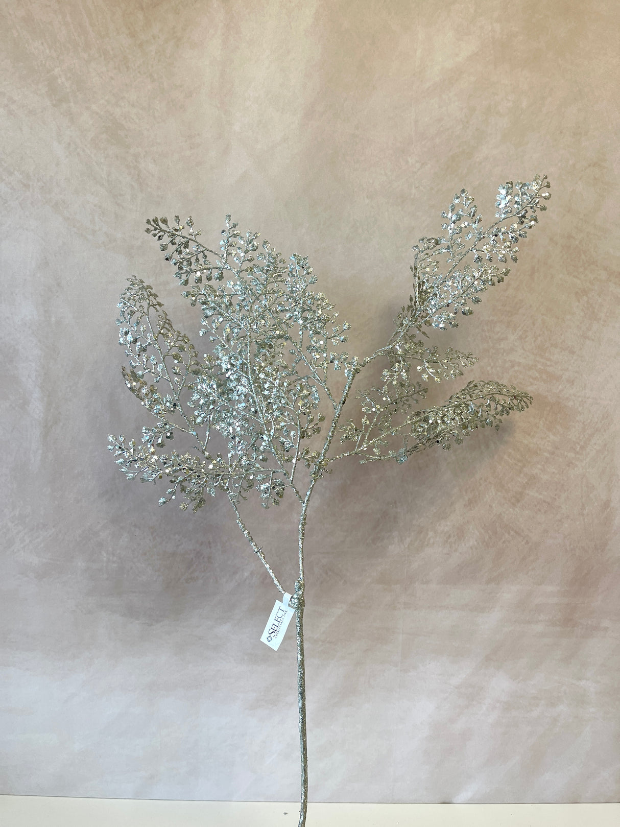 Silver Glittered Maidenhair Spray