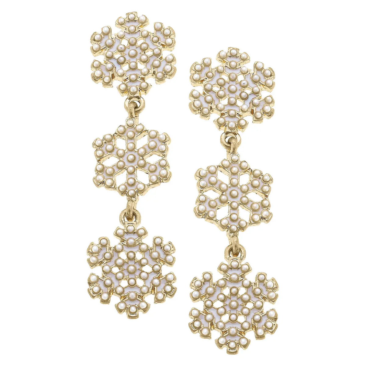 Winter Wonderland Enamel Snowflake Earrings in Ivory