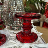 Santa Red Glass Candleholder Set