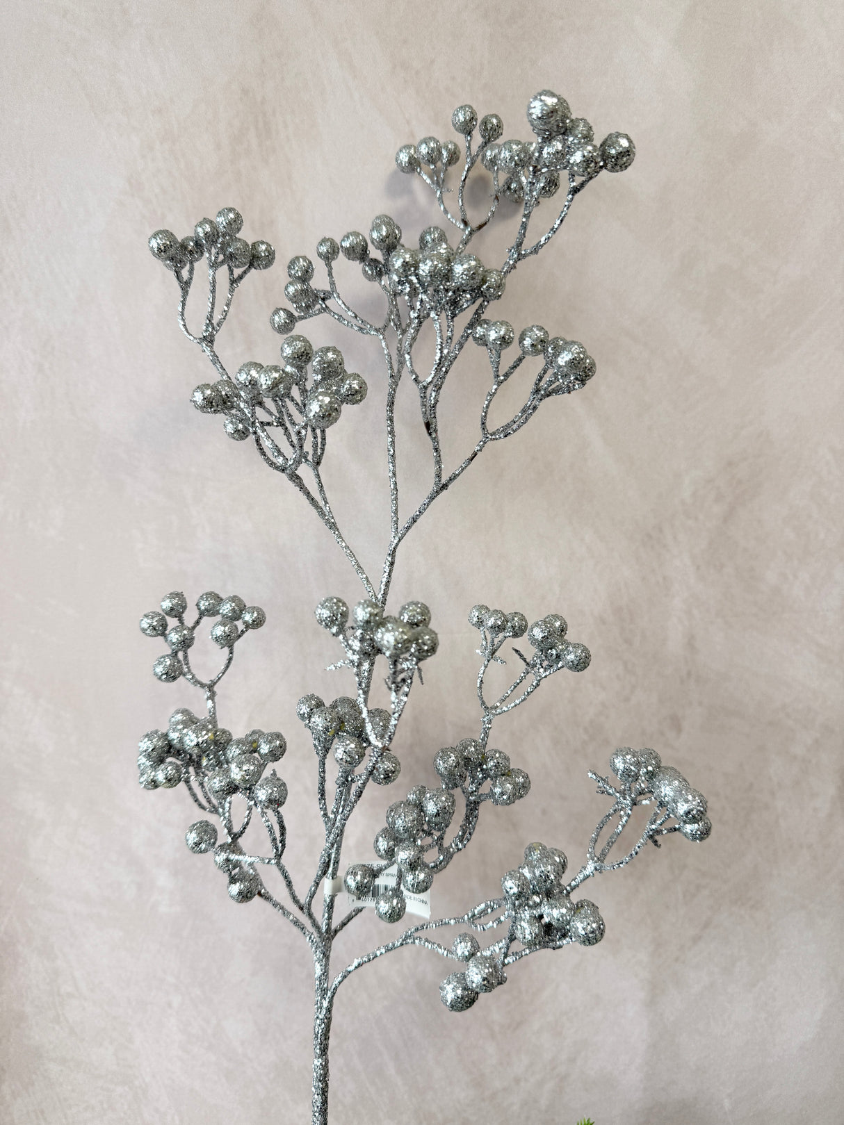 Silver Glittered Berry Spray