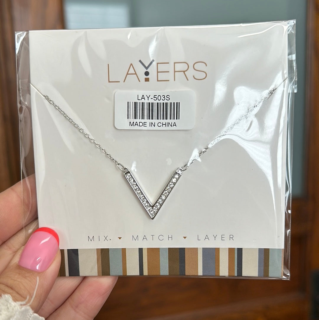 V Silver Layers Necklace