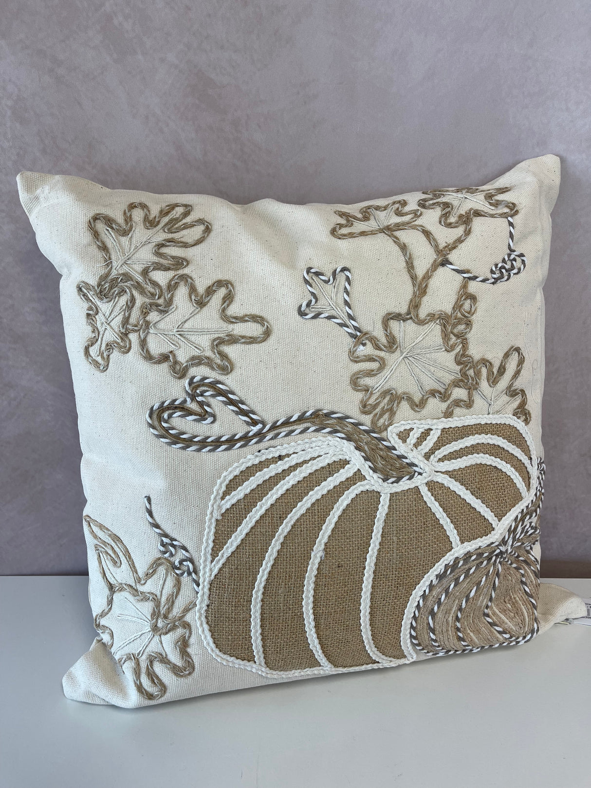 Fall Field Embroidered Pumpkin Pillow