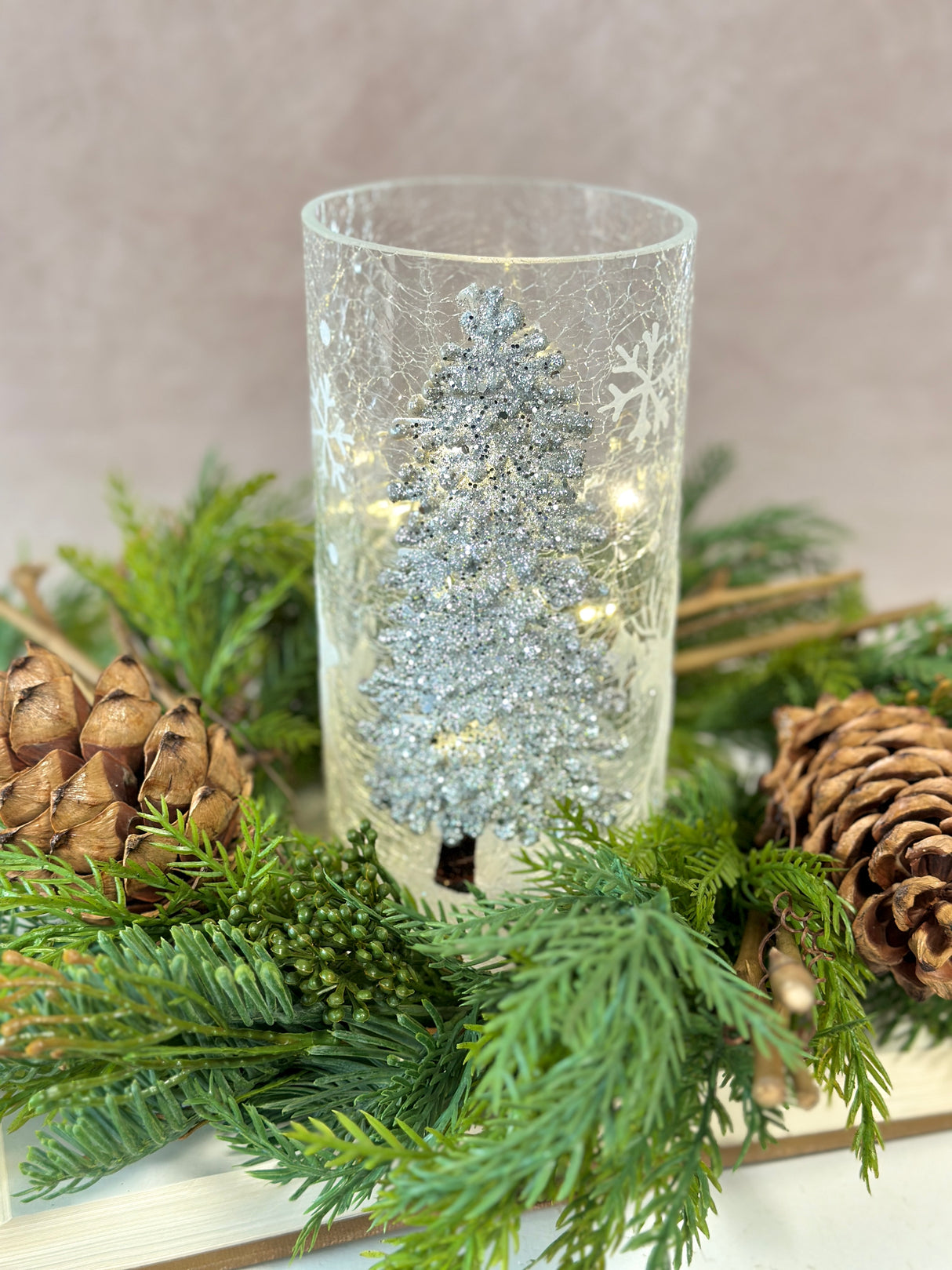 Silver Tree Lighted Pillar