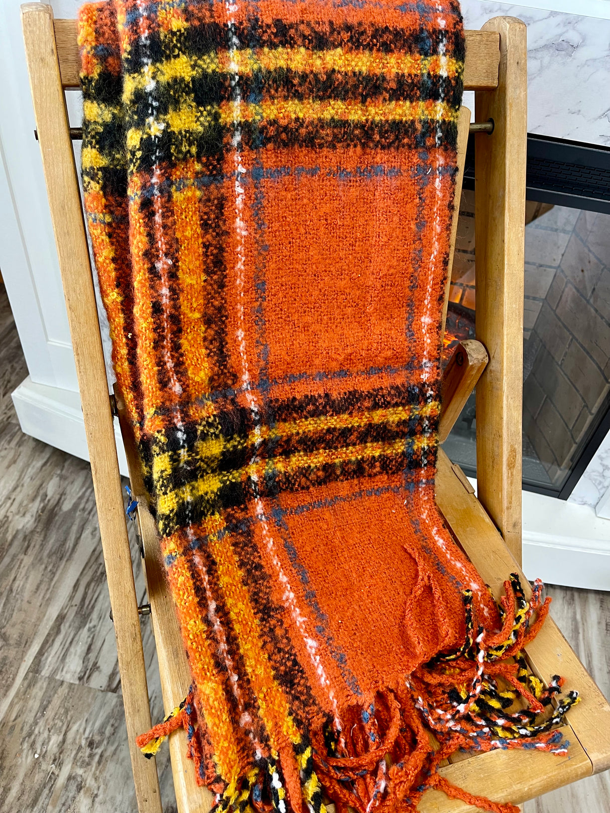 Orange Plaid Throw Blanket