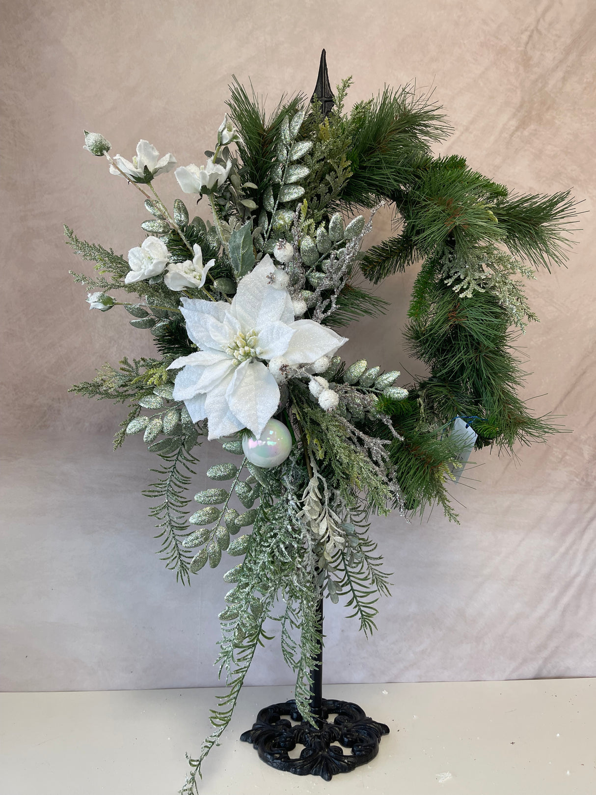 23" Crisp White Poinsettia Wreath