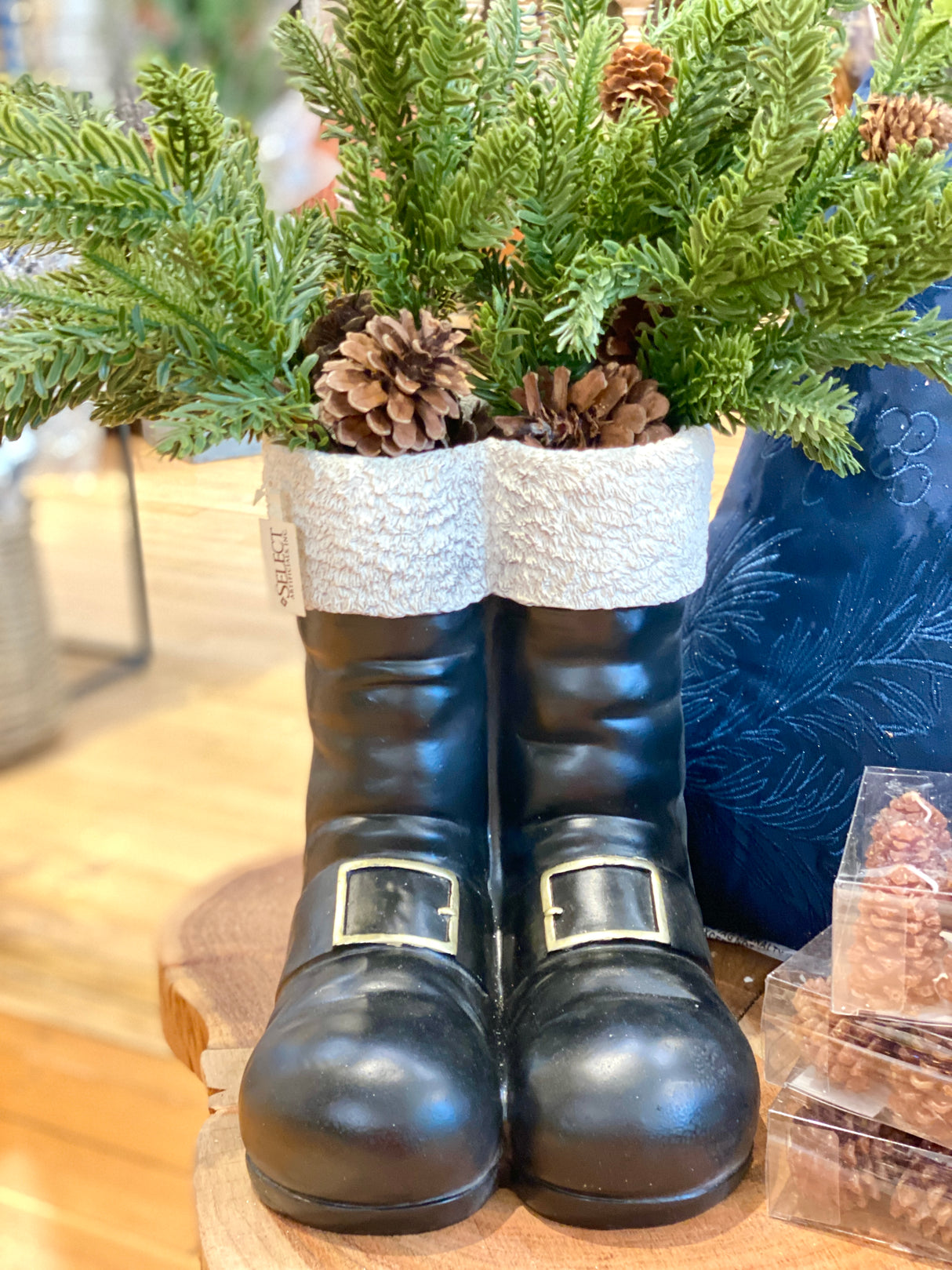 Black & White Resin Santa Boots Planter