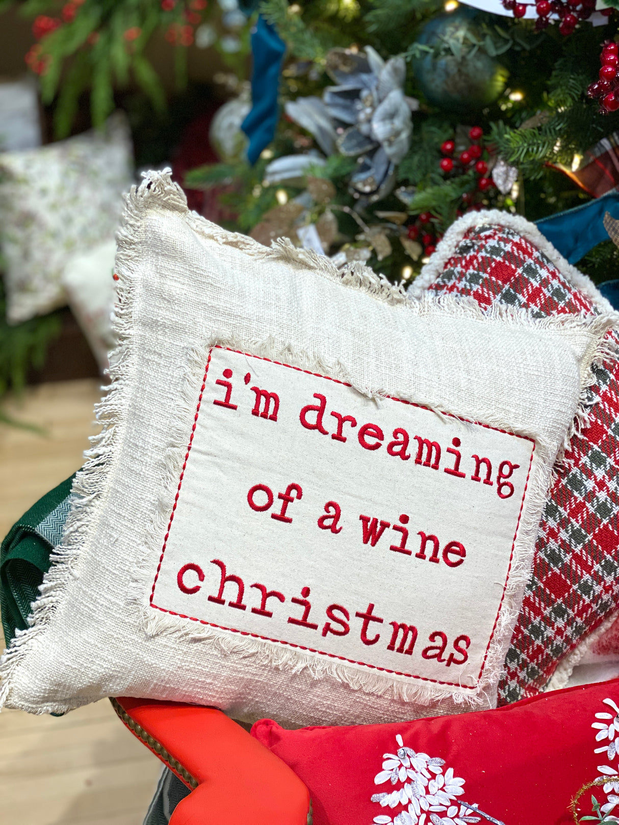 Wine Christmas Cotton Embroidery Pillow