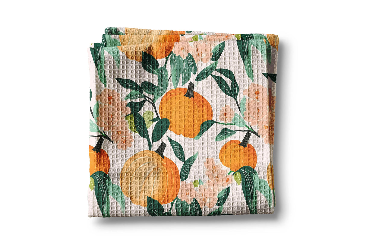 Pumpkin Fall Pink Floral Tea Towel