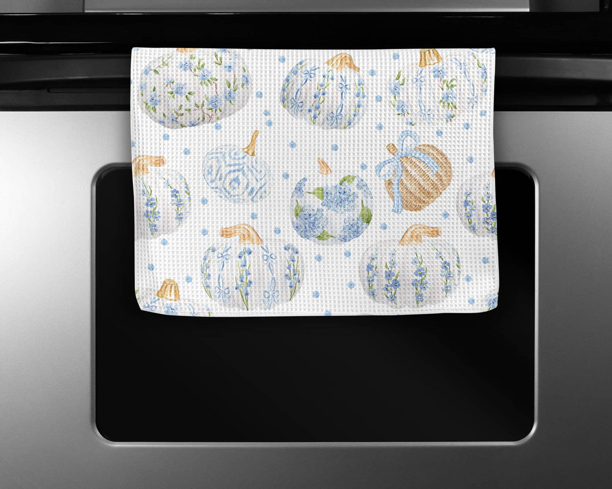Blue Pumpkin Chinoiserie Fall Tea Towel