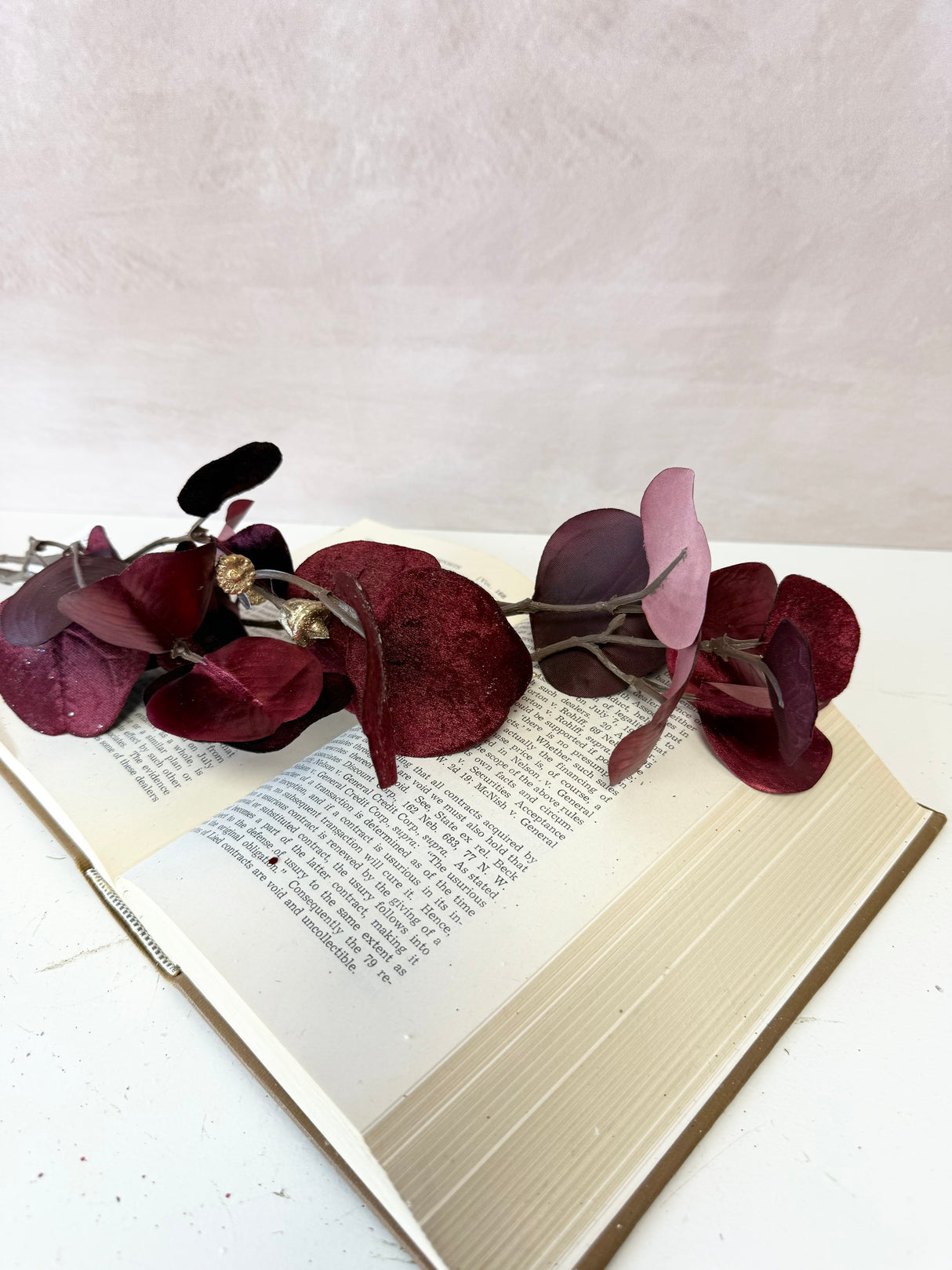 Burgundy Glamour Velvet Eucalyptus Spray