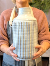 Cream Stripe Terracotta Vase