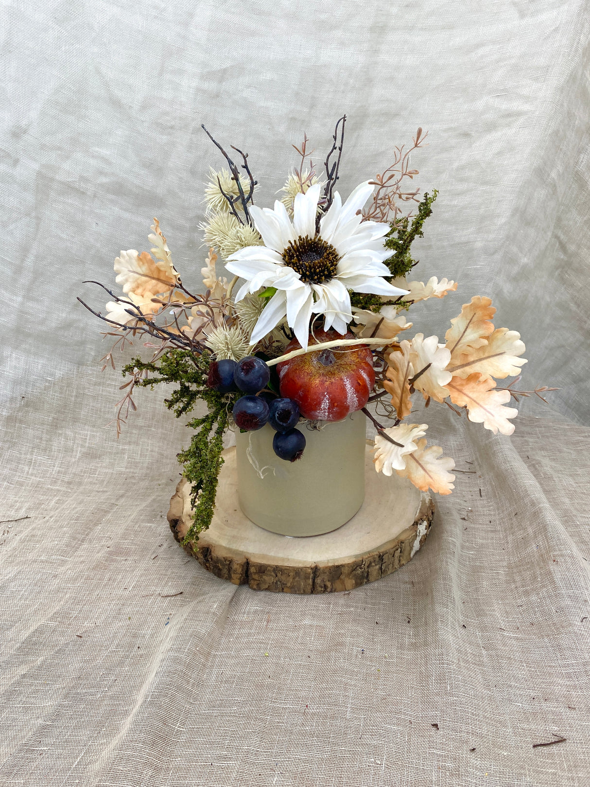 13" Thistles and Pumpkin Centerpiece