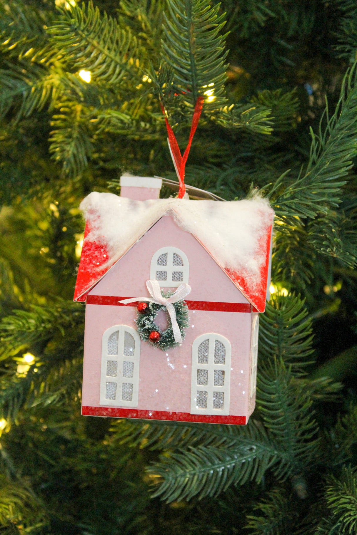 Lighted Pink House Ornament