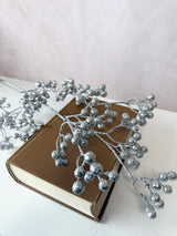 Silver Glittered Berry Spray