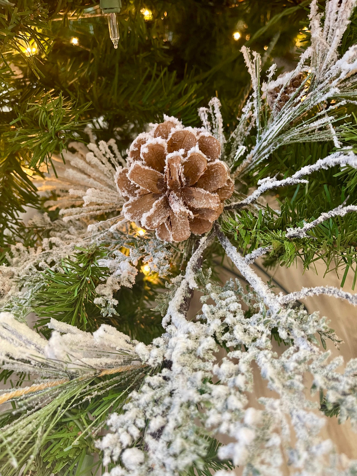 Snowed Mixed Pine Spray With Cone