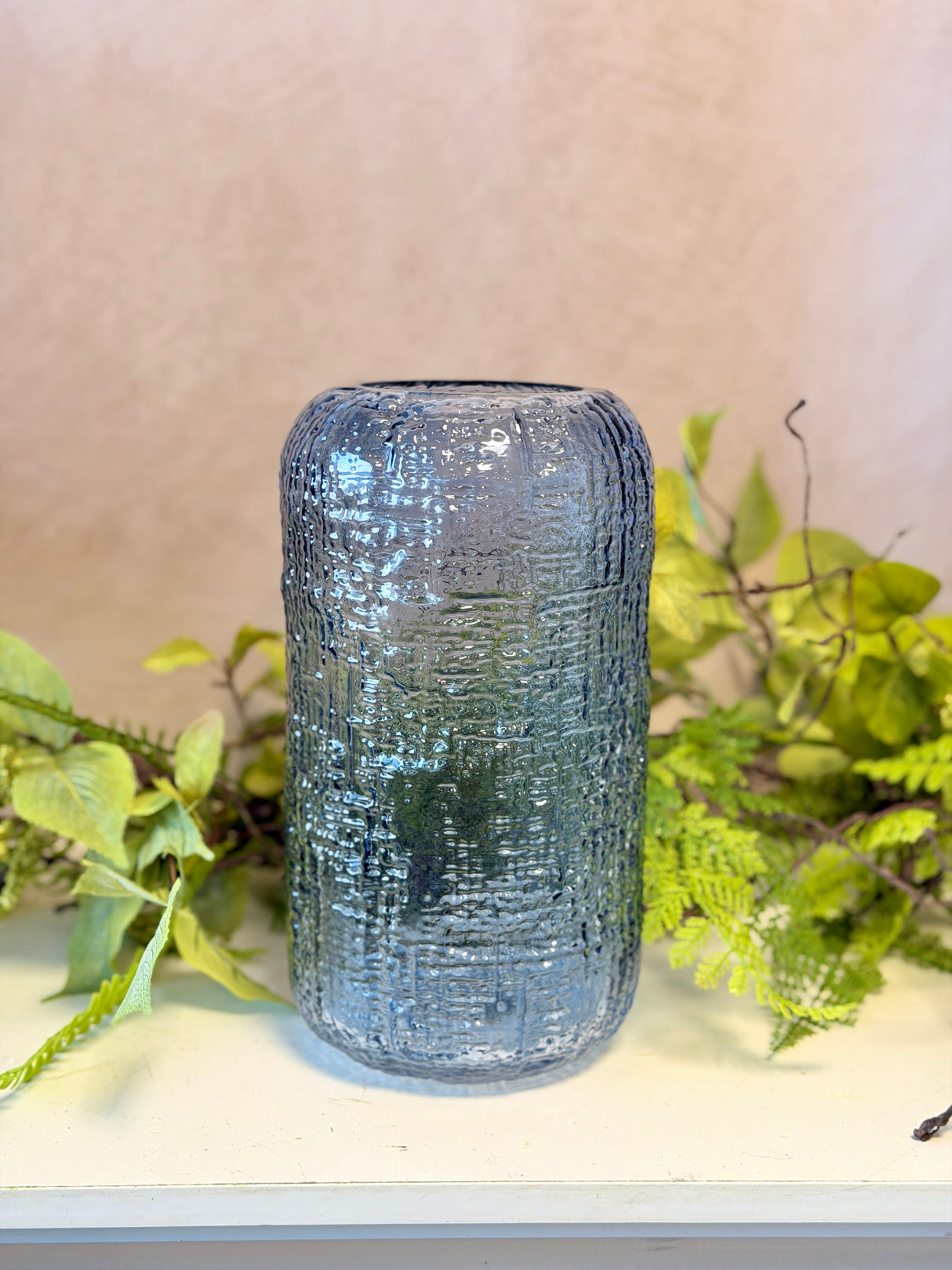 Denim Blue Textured Glass Vase