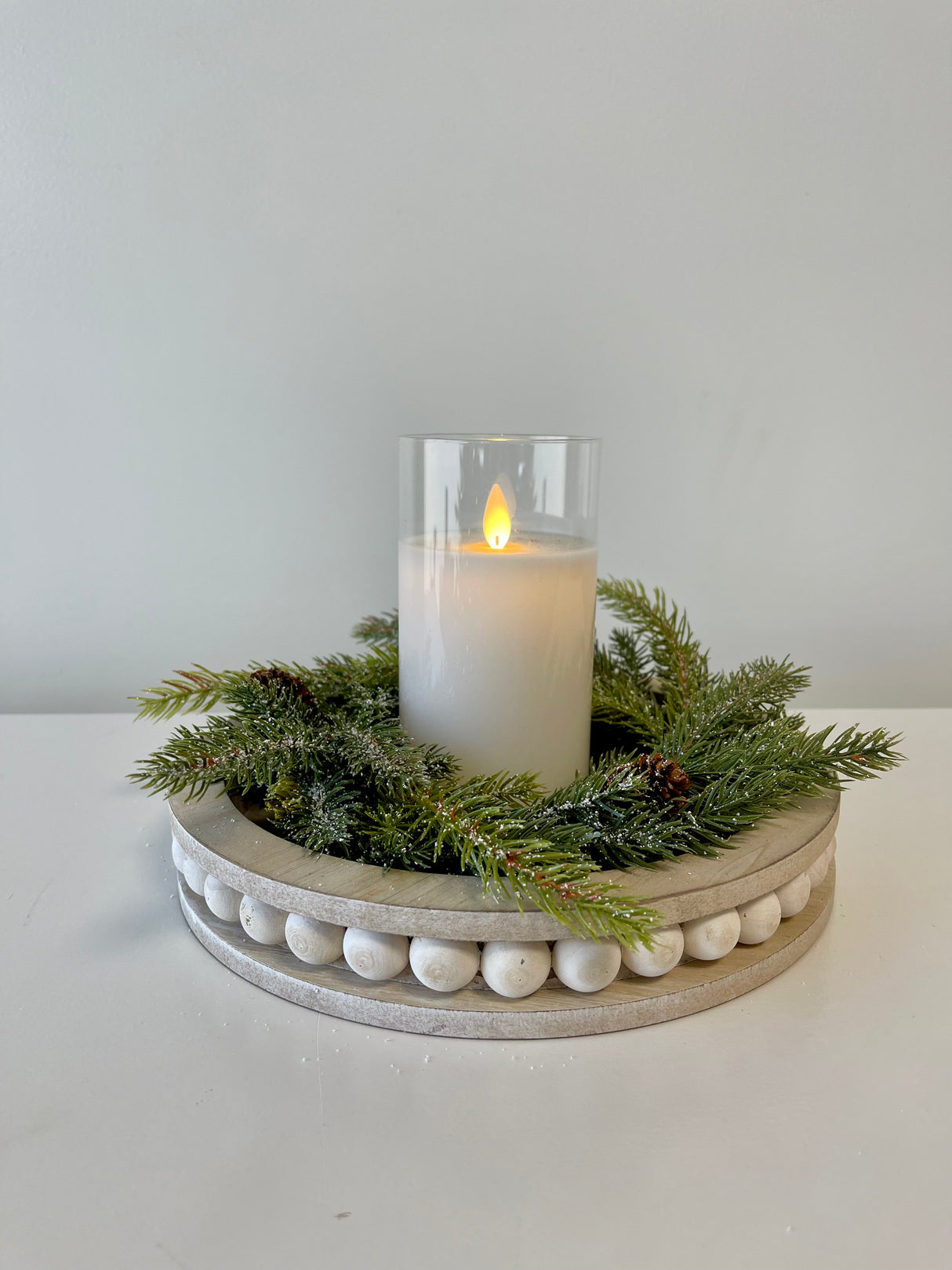 Frosted White Spruce Candle Ring