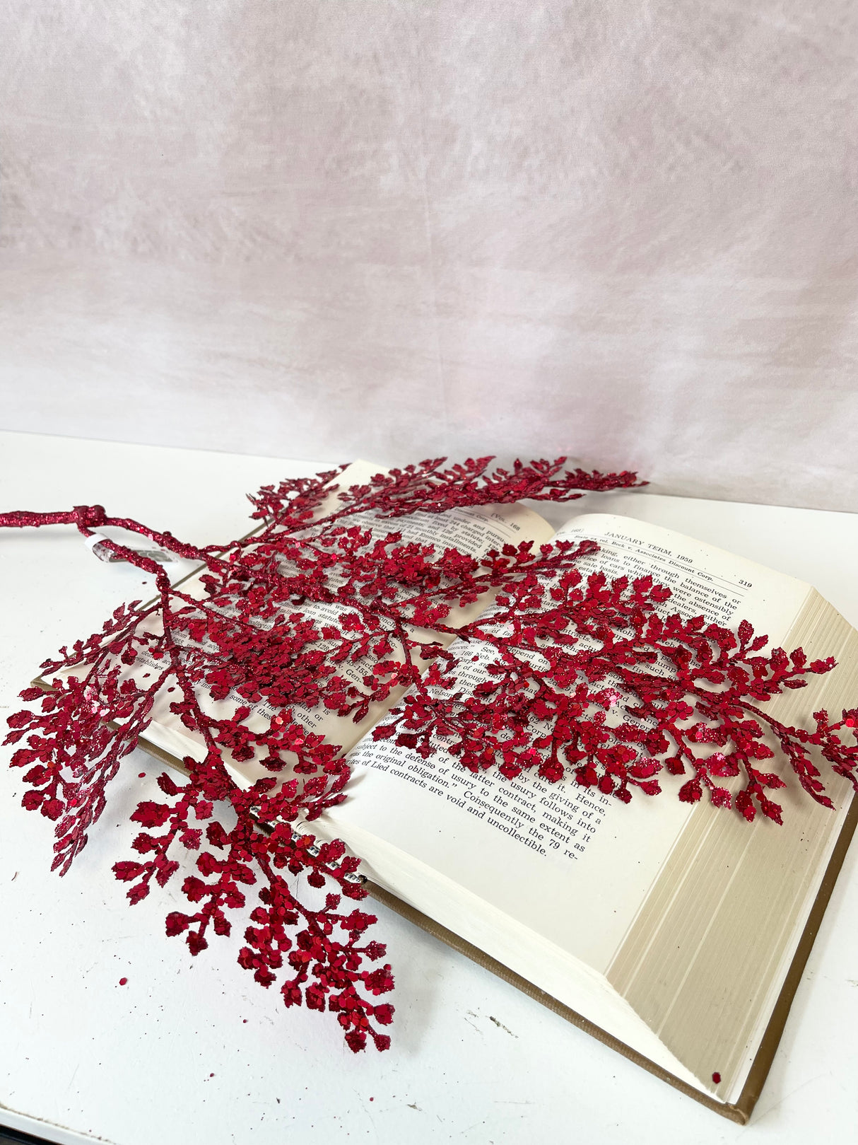 Red Sequin Bendy Fern Spray