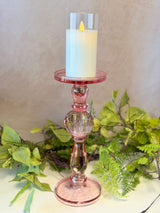 13" Pink Glass Candleholder