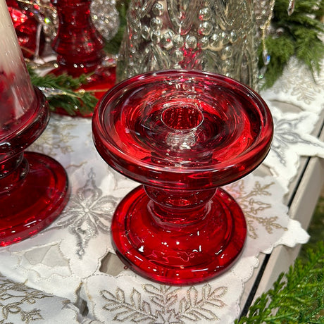 Santa Red Glass Candleholder Set