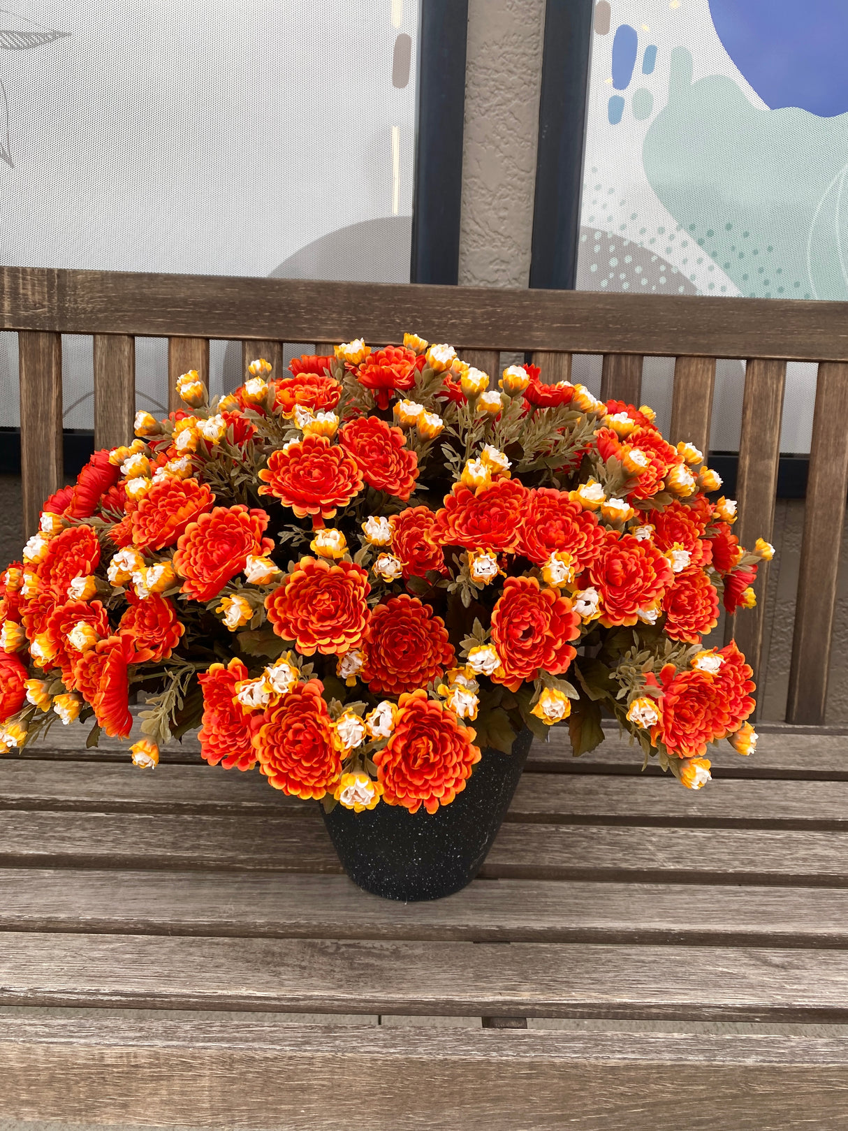 21" Orange Dream Mum Planter Insert