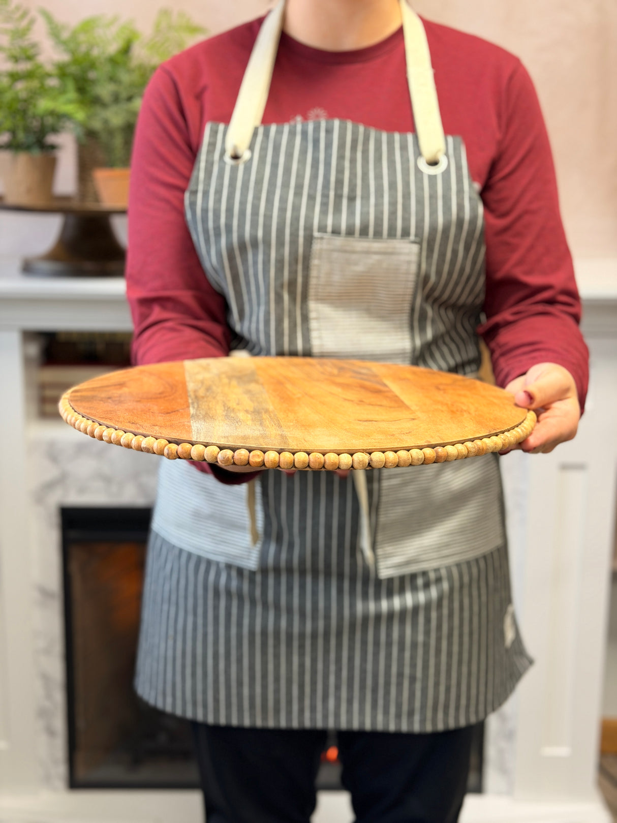 Acacia Wood Beaded Lazy Susan