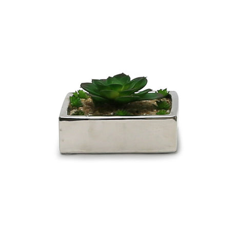 Silver Low Square Ceramic Block Planter