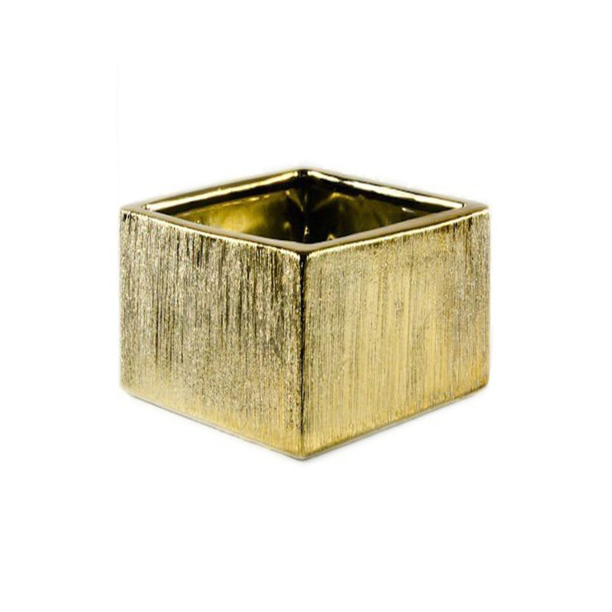 Textured Gold Low Square Block Planter