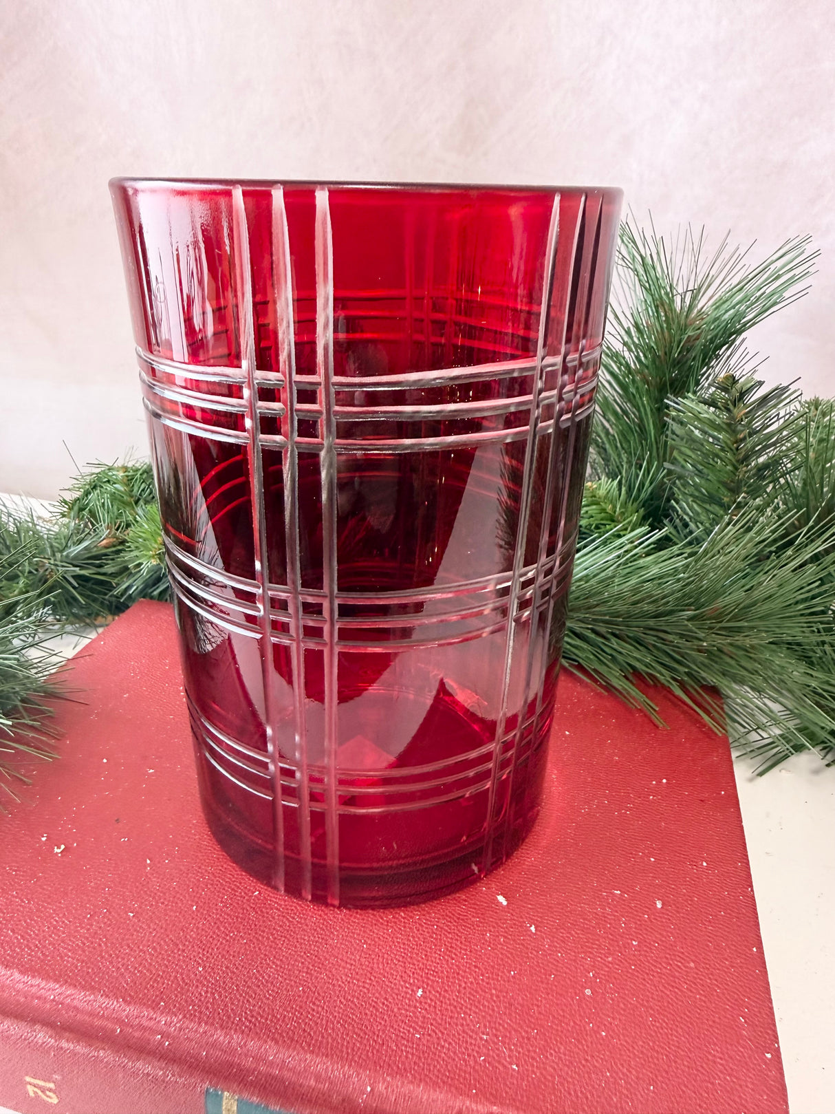 Palma Plaid Red Glass Vase