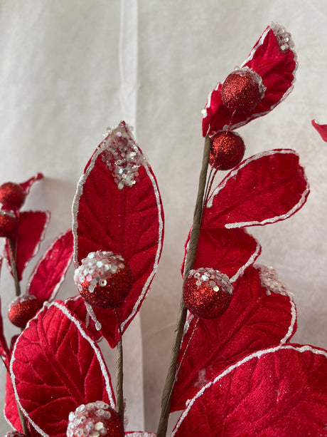 Christmas Spirit Velvet Leaf Stem