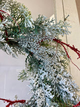 24" Frosted Cedar Poinsettia Wreath