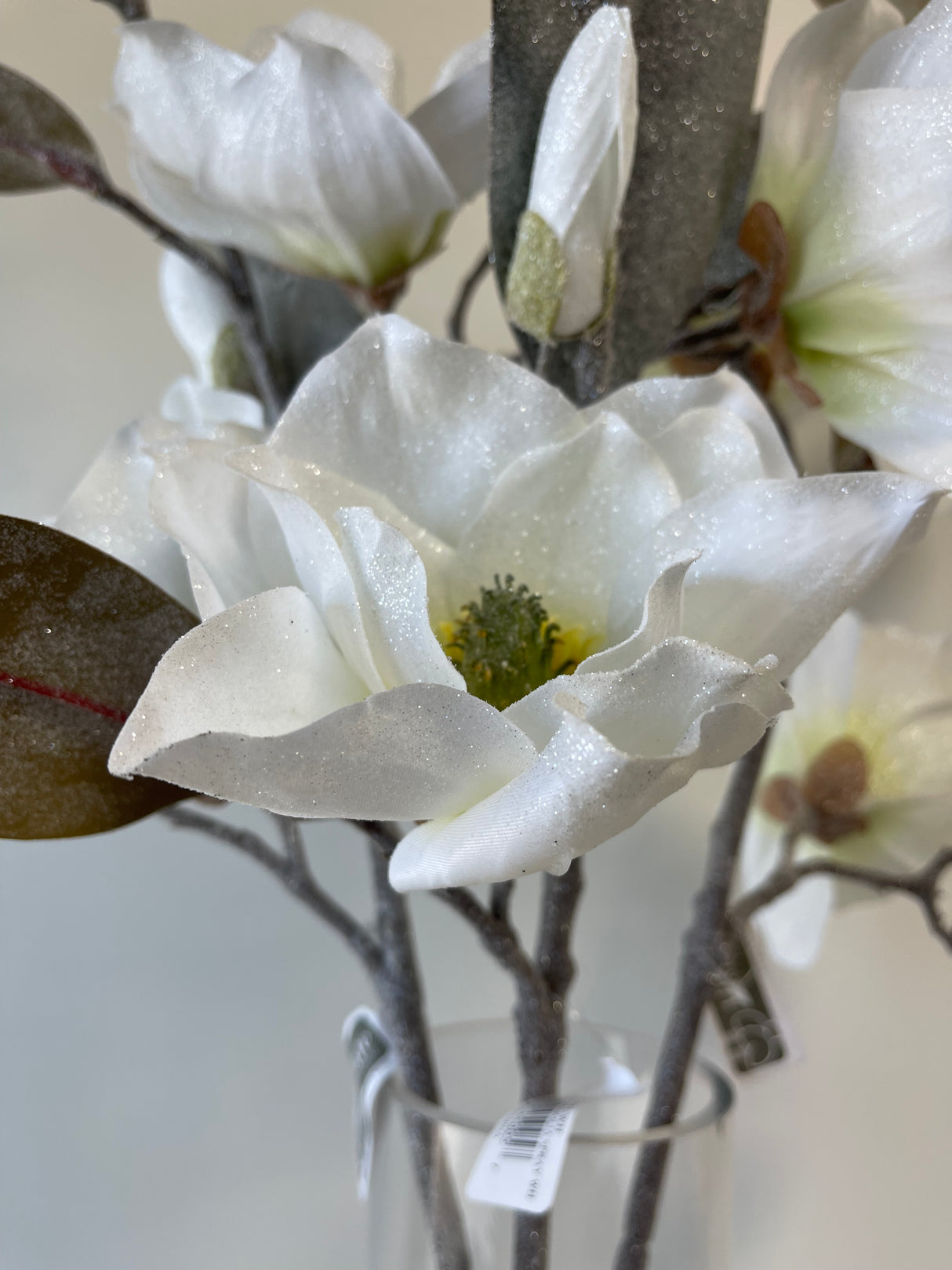 Glittered White Magnolia Spray