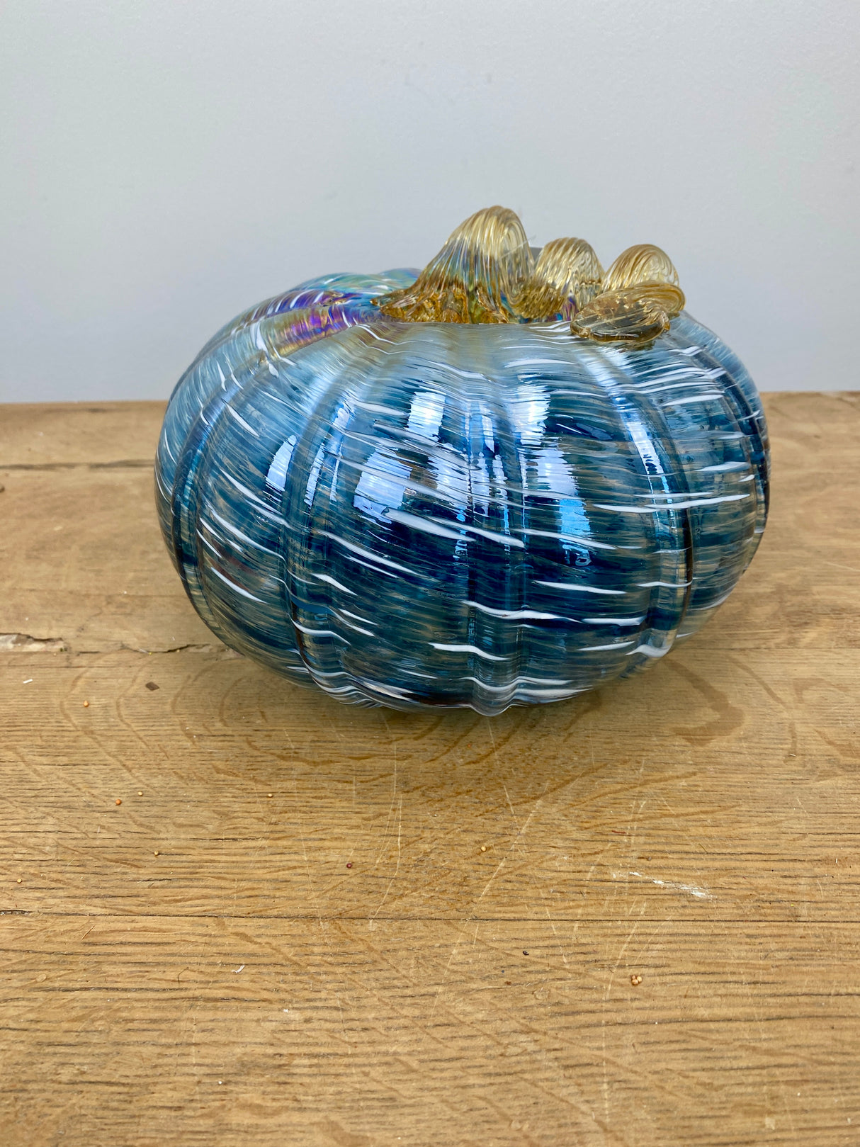 Blue Blown Glass Pumpkin - 4 Sizes