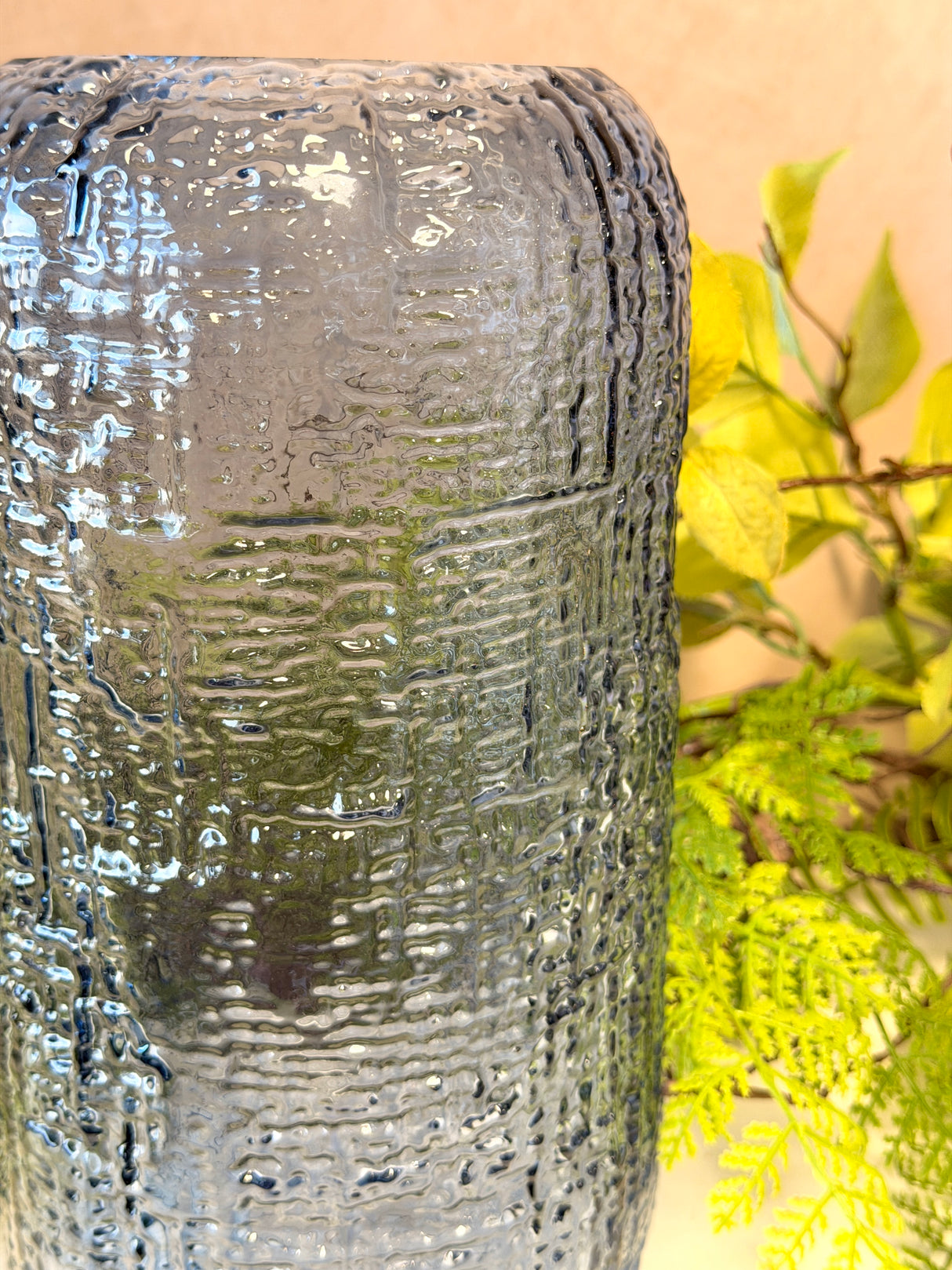 Denim Blue Textured Glass Vase